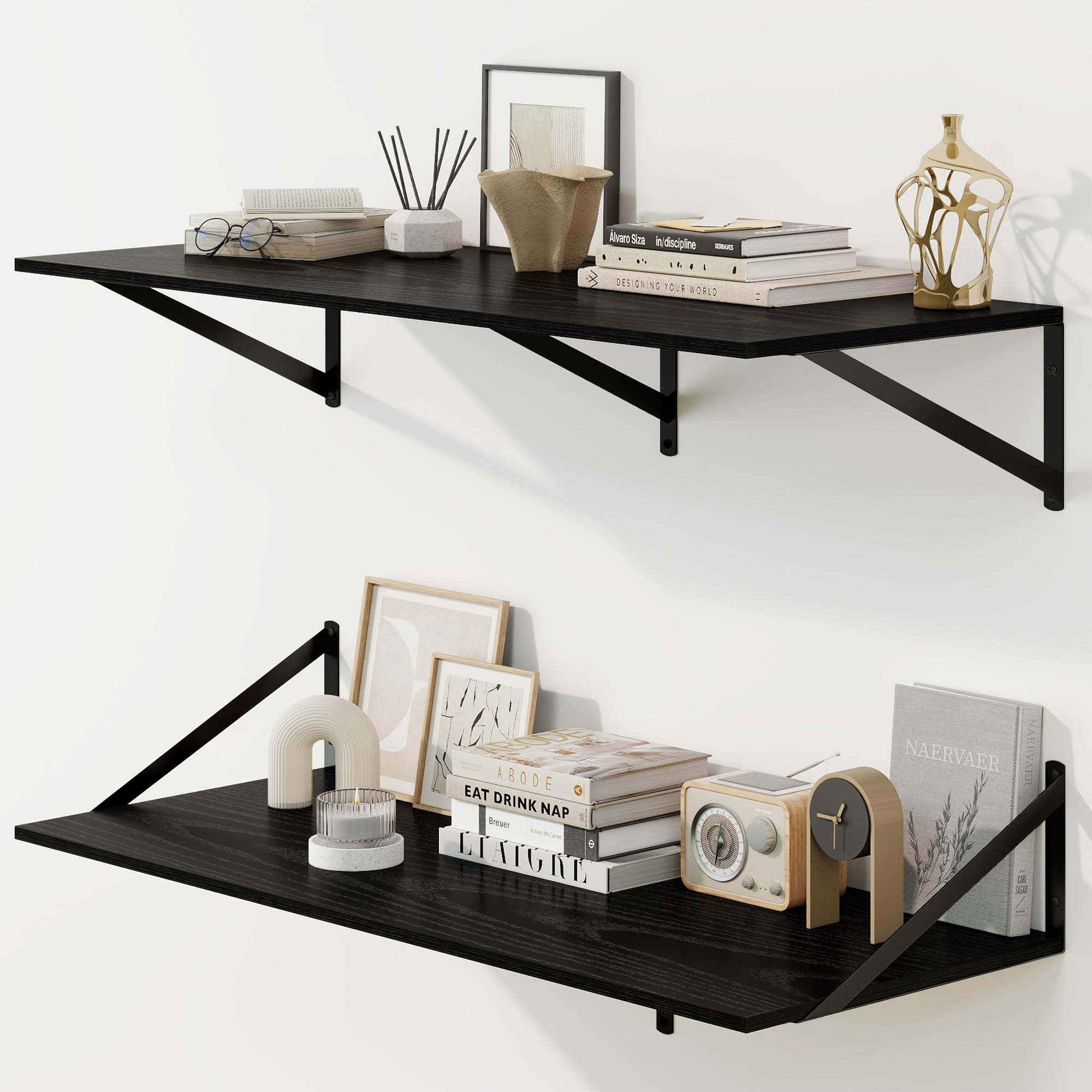 Fun Memories Floating Shelves for Wall, 12 Inch Deep Floating Shelves Set of 2, 36W x 12D Large Wall Shelf with Sturdy Metal Brackets for Living Room,