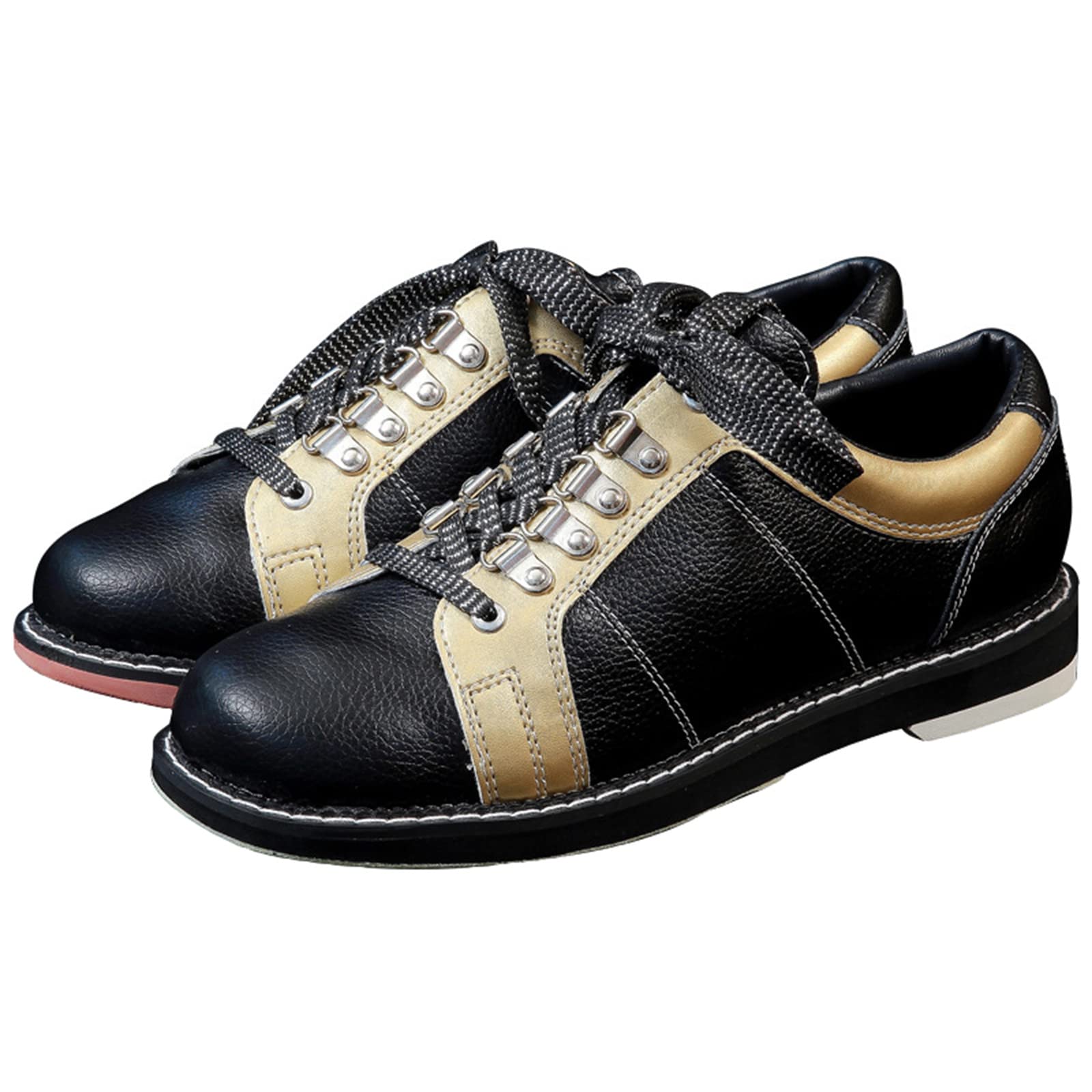 Bowlingschuhe Für Herren Leder Atmungsaktiv Leicht Linke Rechte Sohle Sportlich,Schwarz,46 EU