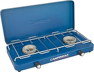 Campingaz Base Camp, Réchaud de Camping compact à Couvercle, Possibilités de Cuisson variées avec 2 Plaques, Réchaud à Gaz à 2 Flammes à Puissance 2 x 1 600 W, Réchaud à Gaz pour le Camping