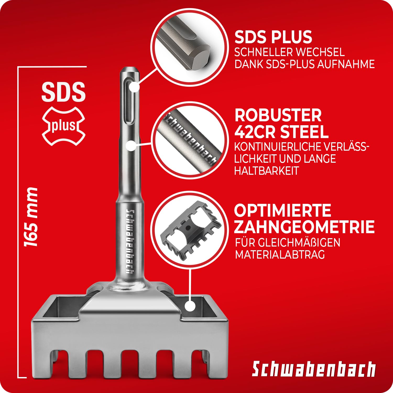 SCHWABENBACH® SDS Plus dłuto otworowe 85 x 45 mm do puszek podtynkowych – alternatywa dla wiertła do puszek / pogłębiacza puszek – dłuto kwadratowe otworowe do młotowiertarki – otwornica do gniazdka