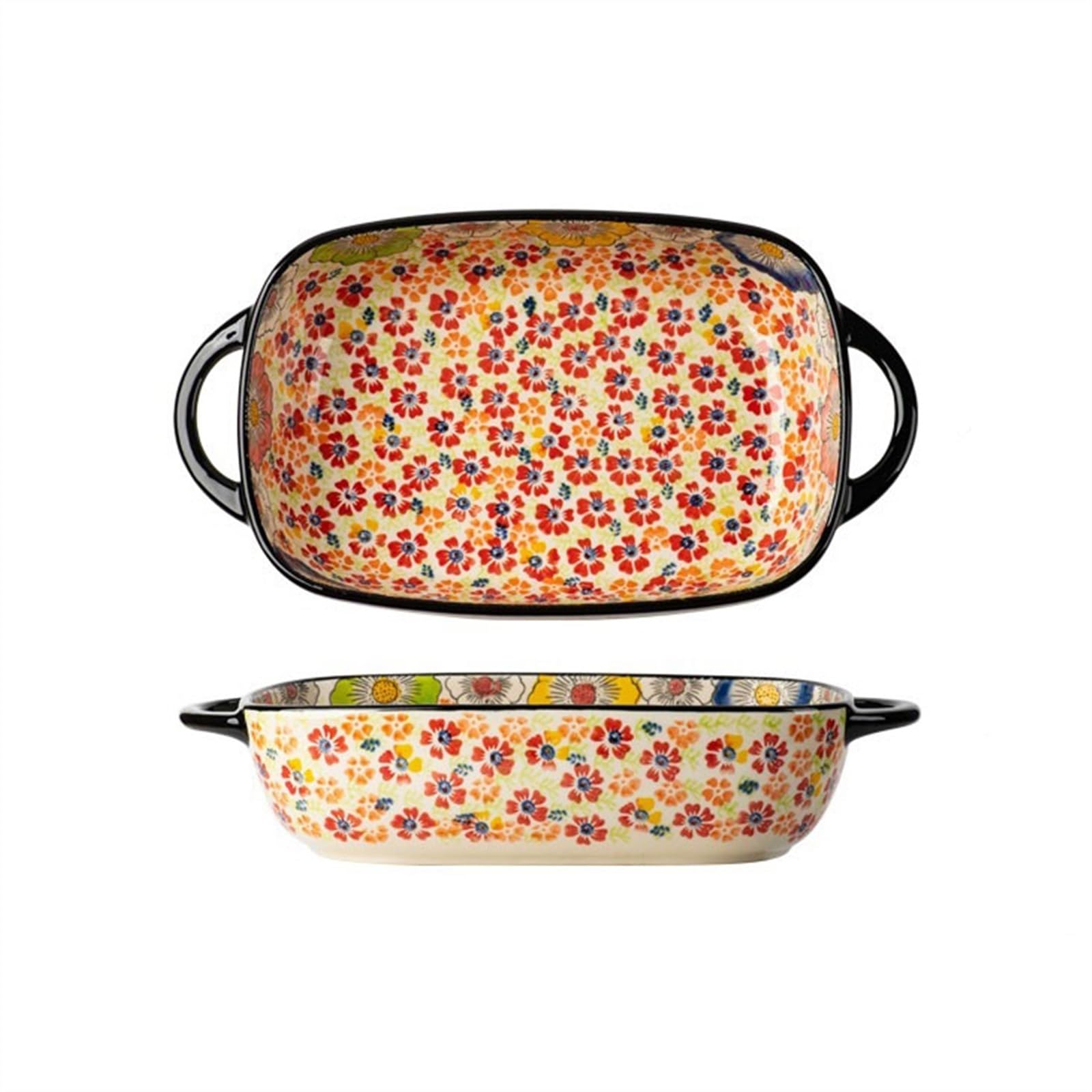 Naczynie do pieczenia i serwowania duża pojemność, domowa ceramiczna zastawa stołowa, miska na makaron, miska na zupę, salaterka, retro, podwójne ucho, odporne na wysokie temperatury, naczynie do