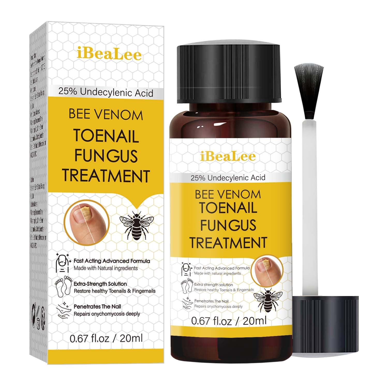 Bee Venom Antifungal Solution Extra Strength - Targets Fungal Concerns on Toenails & Fingernails, Helps Restore Yellow & Ingrown Nails, Foot Care Essentials