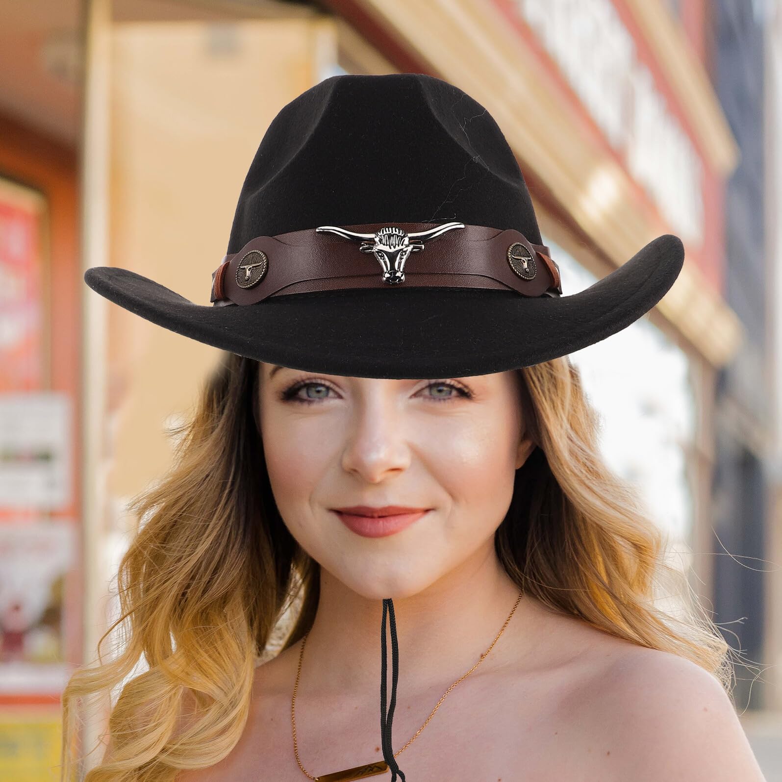 FOMIYES 4pezzi Cappello Western Larga in Morbido Panno di Fibbia Regolabile per Protezione Solare per Outfit Country e Eventi all Aperto