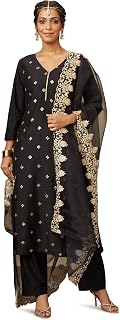 Amazon Brand - Myx Women Kurta Pant Set with Embroidered Organza Dupatta | Viscose,Rayon | A-line fit (Available in Plus S... Price In India