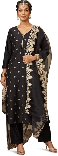 Amazon Brand - Myx Women Kurta Pant Set with Embroidered Organza Dupatta | Viscose,Rayon | A-line fit (Available in Plus S...