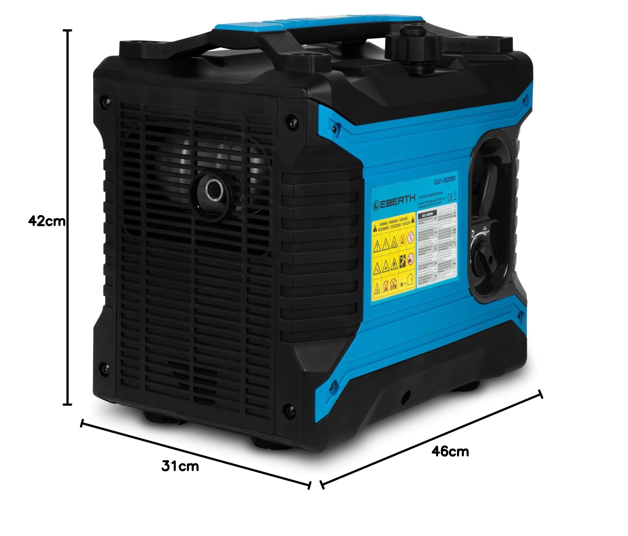 EBERTH Inwerterowy Generator prądu o mocy 2000 W, Generator awaryjny, Silnik benzynowy 2 KM, 4-suwowy, 2x 230 V i 2x USB, technologia inwerterowa zapewniająca zasilanie bez skoków napięcia