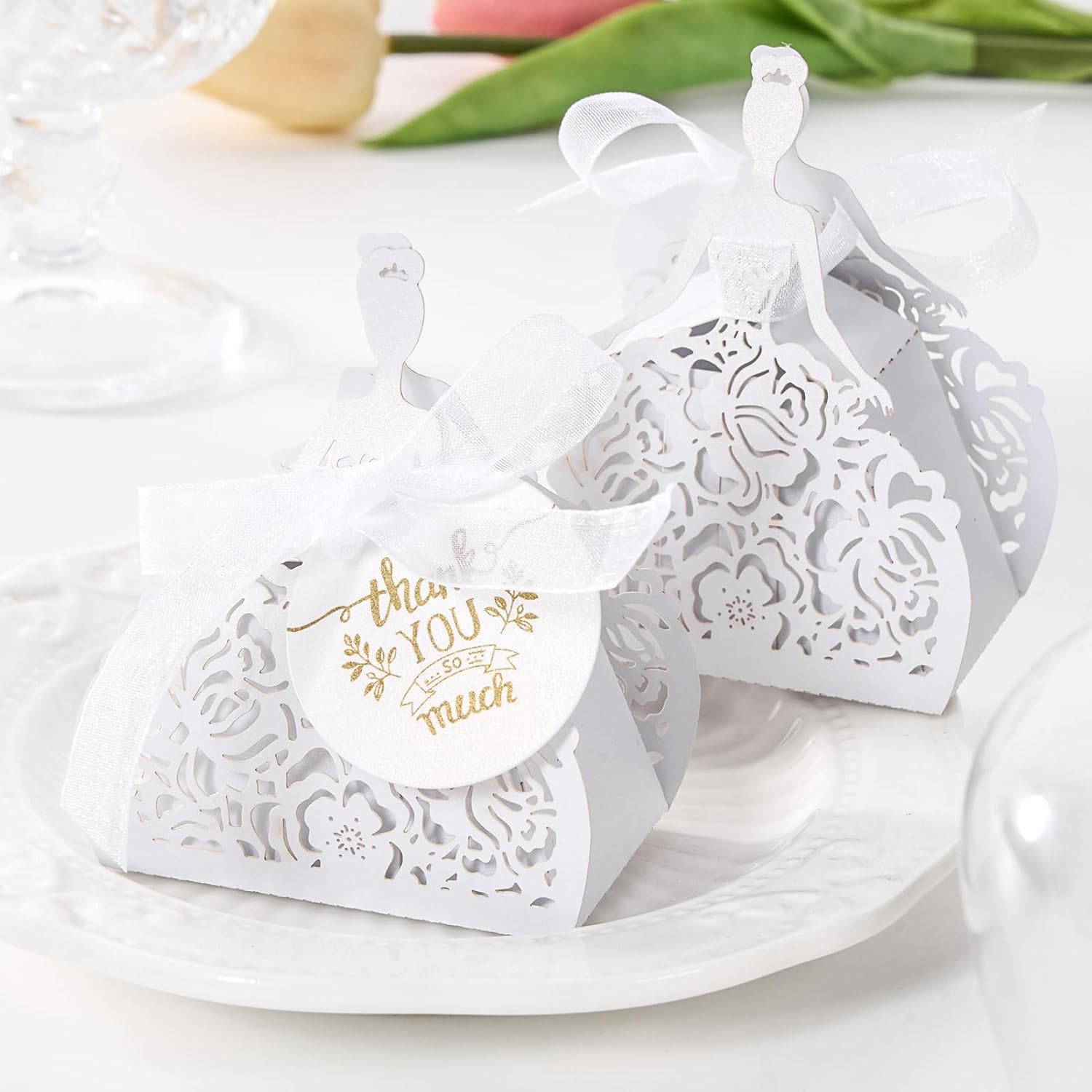 Pack of 50 White Candy Gift Box, Small Gift Boxes with Thank You Card image 3