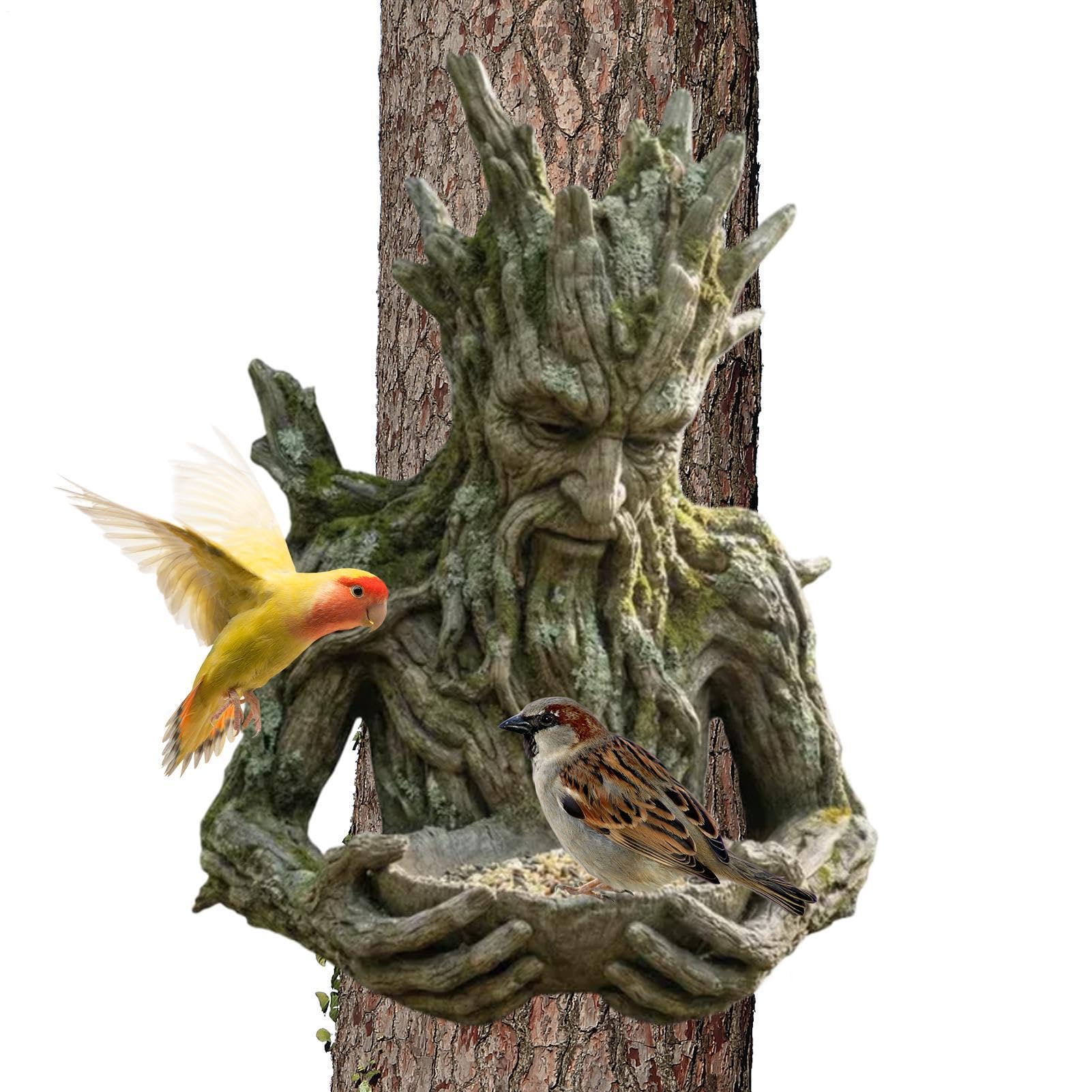 Tree Man Sculpture Bird Feeder, Outdoor Ancient Trees Integrated Bird Feeder, Tree Face Decor Hanging Birds Feeders,Yard Art Garden Decoration for Outdoors Indoors,Balcony Patio Terrace Park