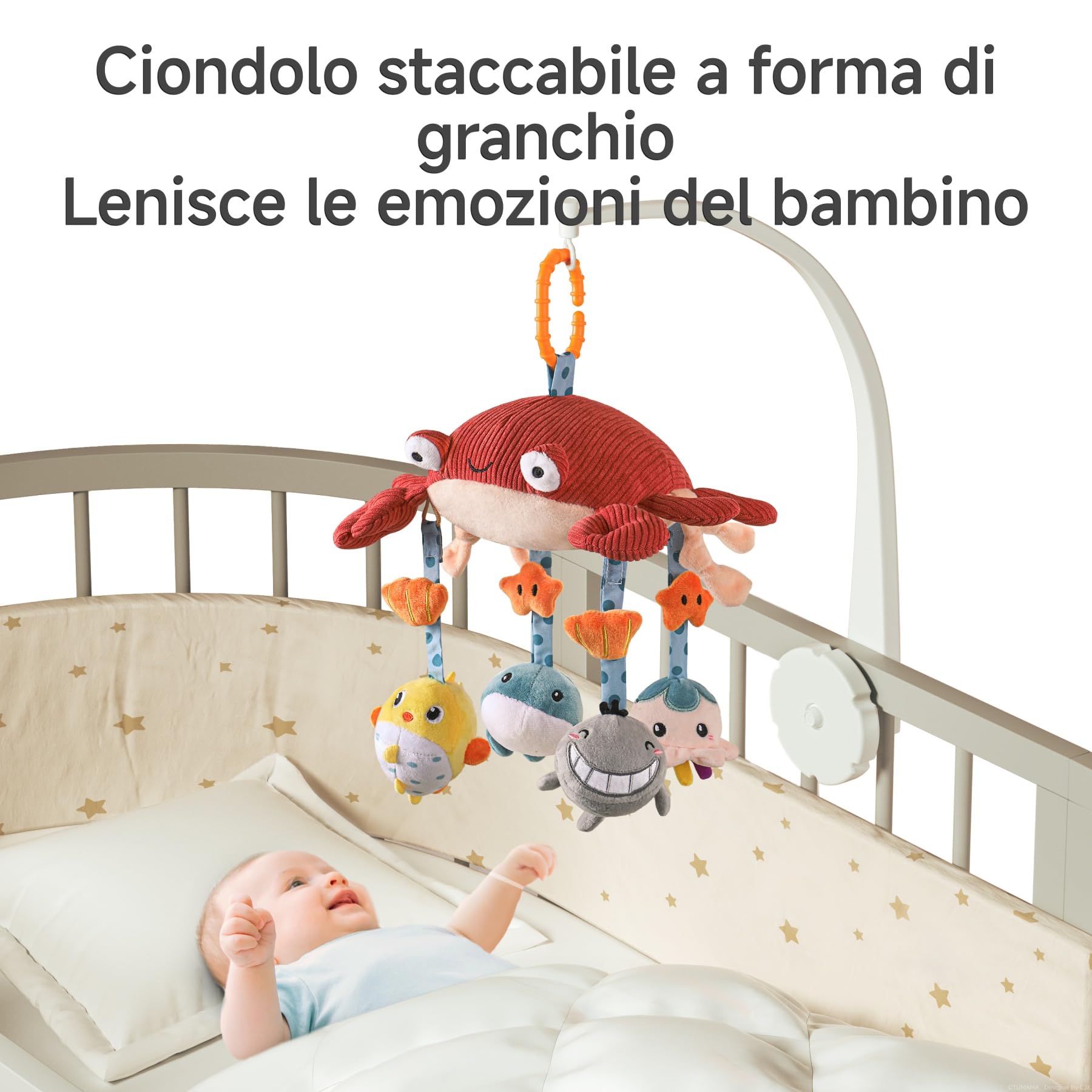 TUMAMA Giochi Passeggino Per Neonato 0 3 4 6 9 12 Mesi, Gioco Montessori Sensoriali Sonaglio Per Neonati Accessori Con Specchio, Peluche Granchio Giocattoli Per Culla Carrozzina Femmina Maschio Regalo