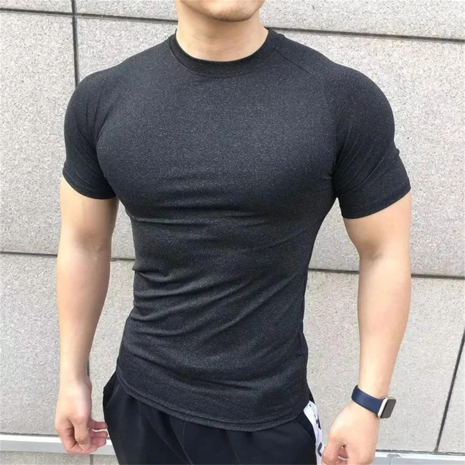 Maglietta estiva da uomo a maniche corte, per fitness, corsa, sport, palestra, allenamento, casual, elasticizzata
