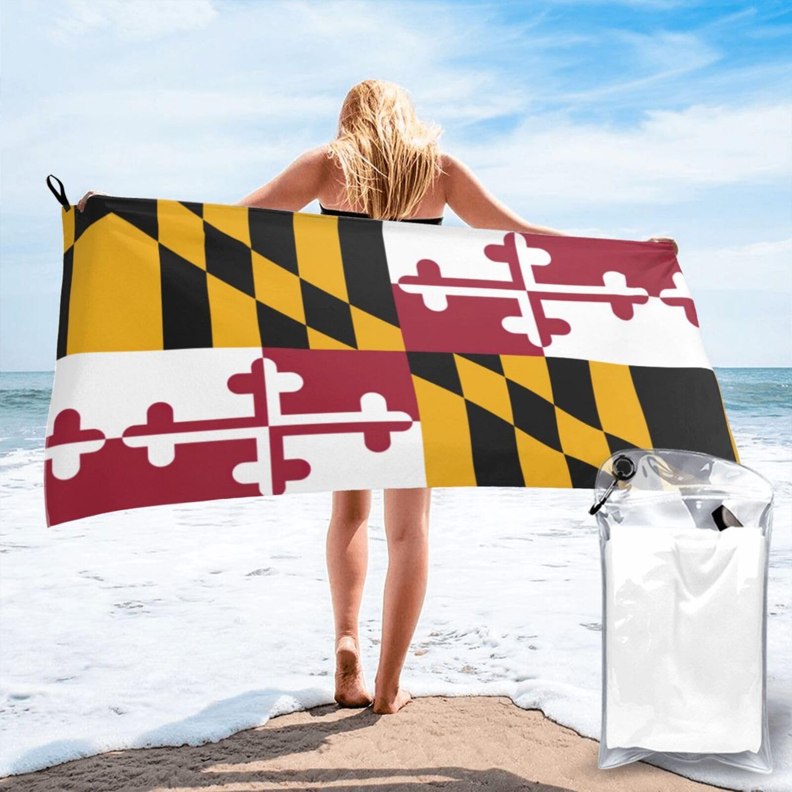 DIEzig Maryland State Flag Print Beach Towel Fast Dry Thin For Holiday Vacation Cruise Gym Swimmers