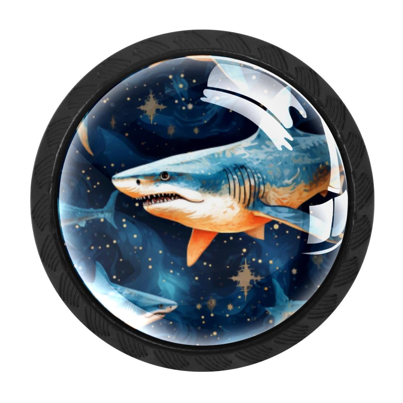 CHENZZZZ 4 Pack Black Starry Sky Shark Kitchen Handles, Cabinet Pulls Hardware for Cupboard Drawer Knobs Dresser Pulls