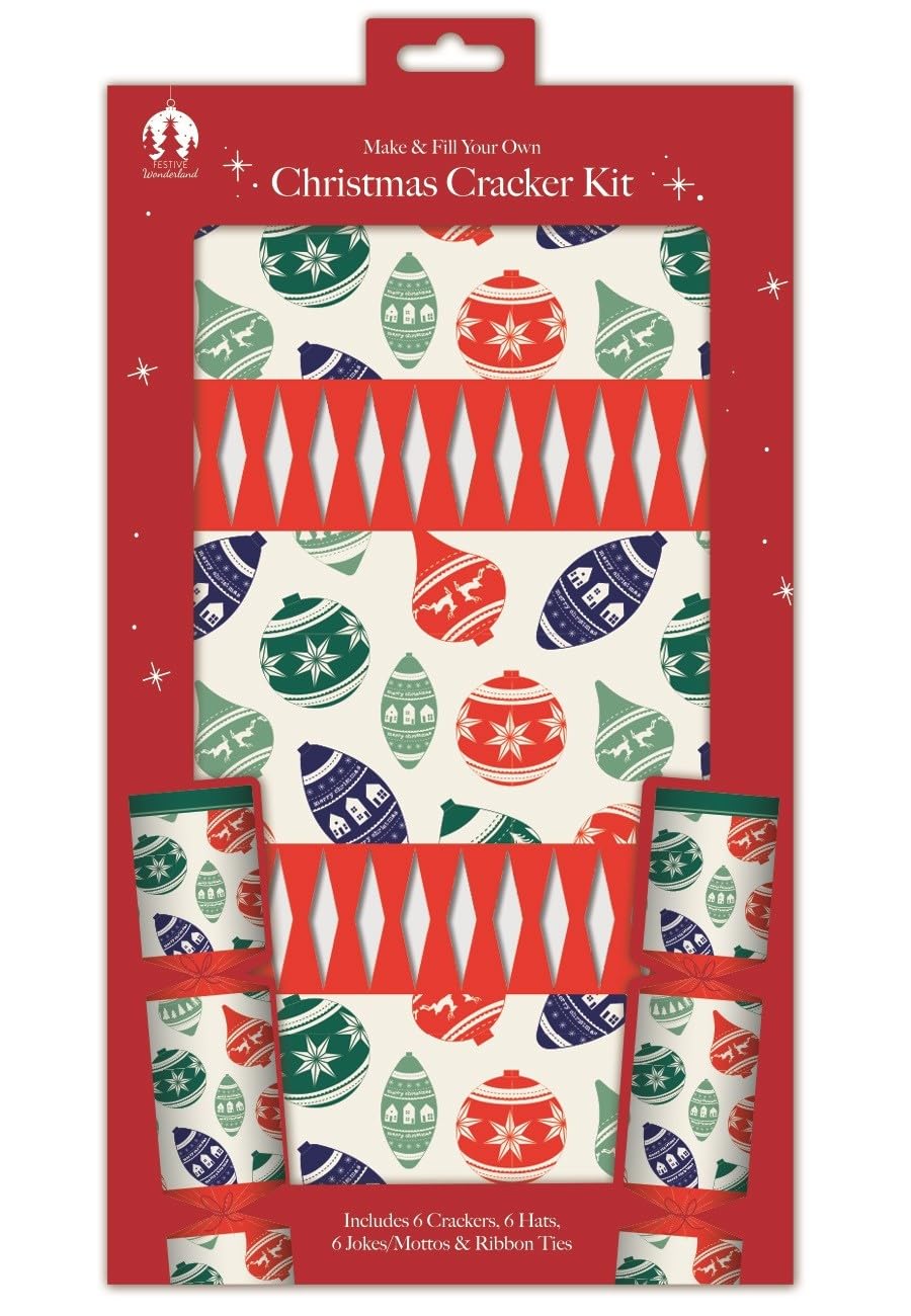 Quickdraw Baubles Make & Fill Your Own Christmas Cracker Kit – Pack Of 6 Christmas Crackers With Hats, Jokes & Ribbons – Diy Arts & Crafts Activity – 35Cm Long – Add Your Own Gifts (Baubles)