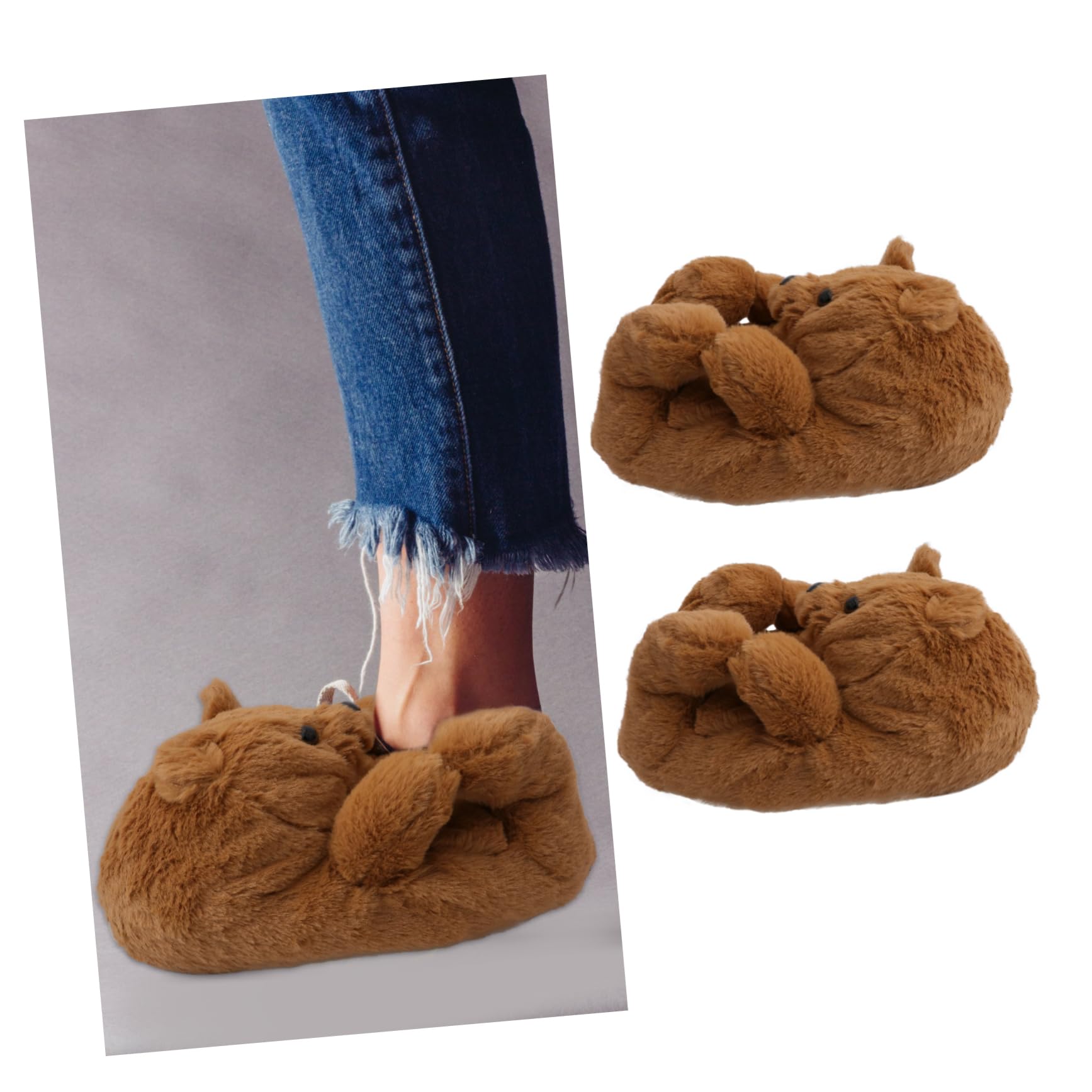 GALPADA Pantofole a Forma Di Orsacchiotto Pantofole Soffici Dei Cartoni Animati Pantofola Dell'orso Del Fumetto Pelose Da Casa Peluche Brown