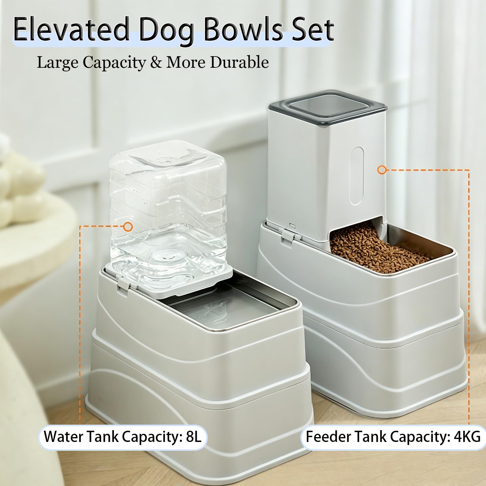 Marchul 8L Automatischer Hundefutterspender und Bewässerungs-Set, Erhöhter Edelstahl Hundefutter und Wassernäpfe, Automatischer Haustier Wasserspender Pet Feeder für Kleine Mittlere Hunde, Welpen