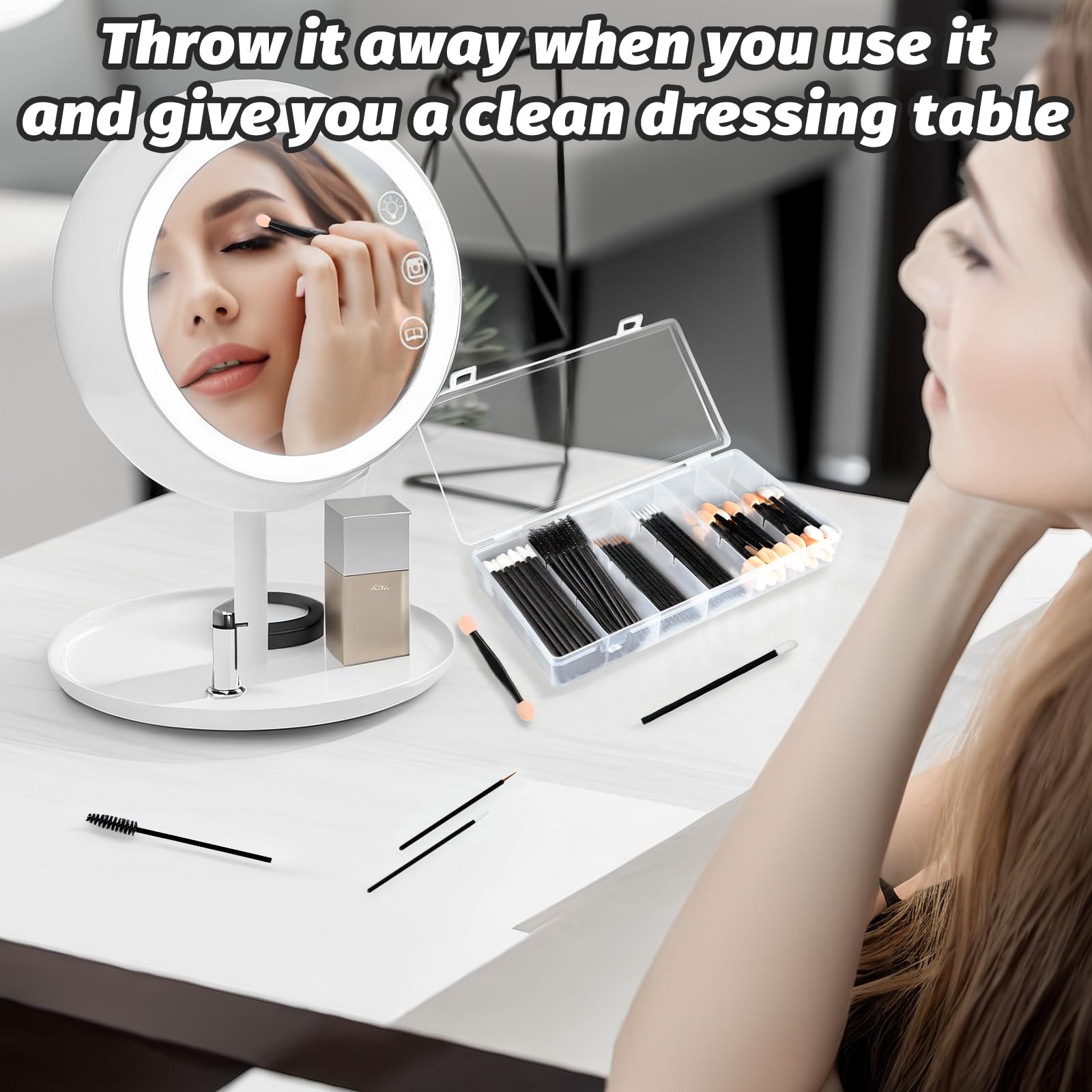 200 Unidades IEMIEBSHA de Herramientas de Maquillaje Desechables - Cepillo de Máscara, Cepillo de Ojos, Clip de Labios - Suplementación Con Casillero