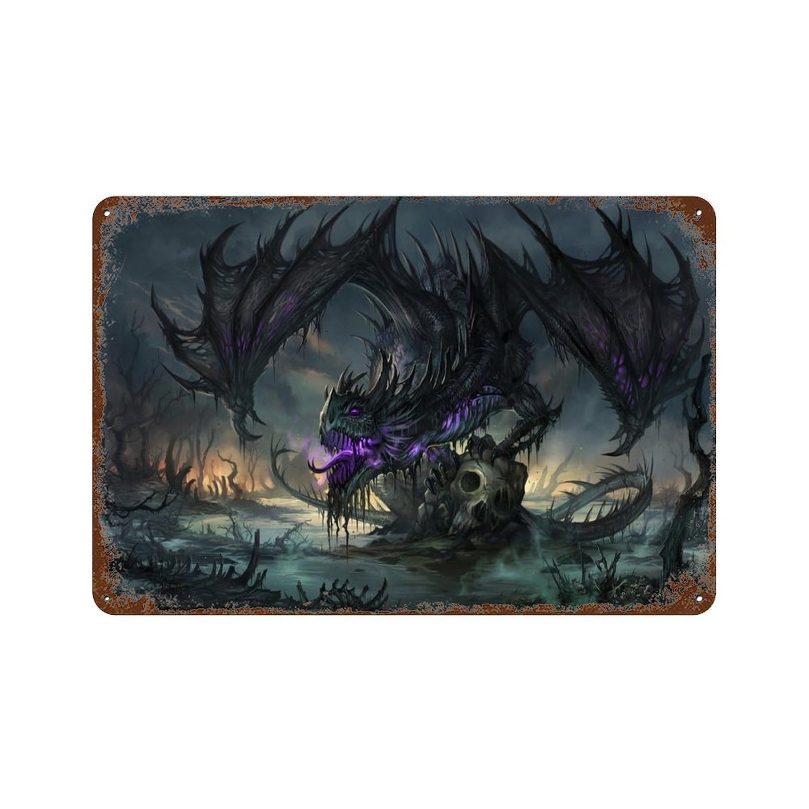 Tin Sign,Black dragon in the swamp,Father's Day Gift Home Pub Outdoor Funny Retro Vintage Garden Bar Wall Plaque Man Cave Memorabilia-15 x 30 cm （6 x12 inch）N10