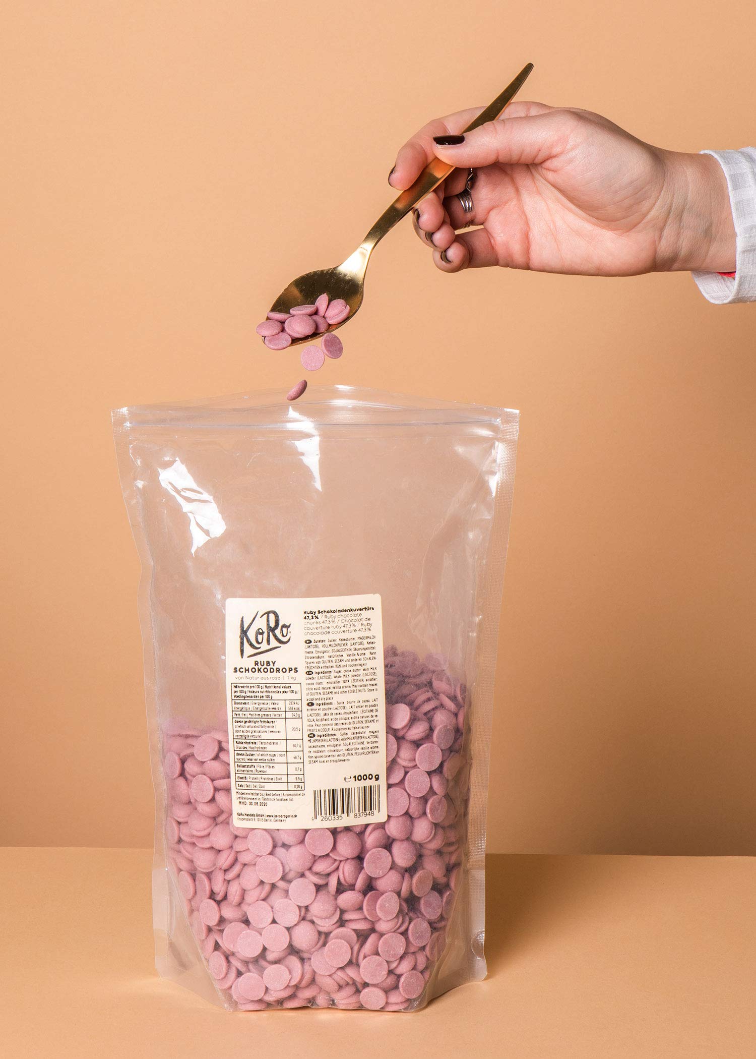 KoRo Ruby Drops 1 kg 34,4% Kakaoanteil Rosa Backzutat
