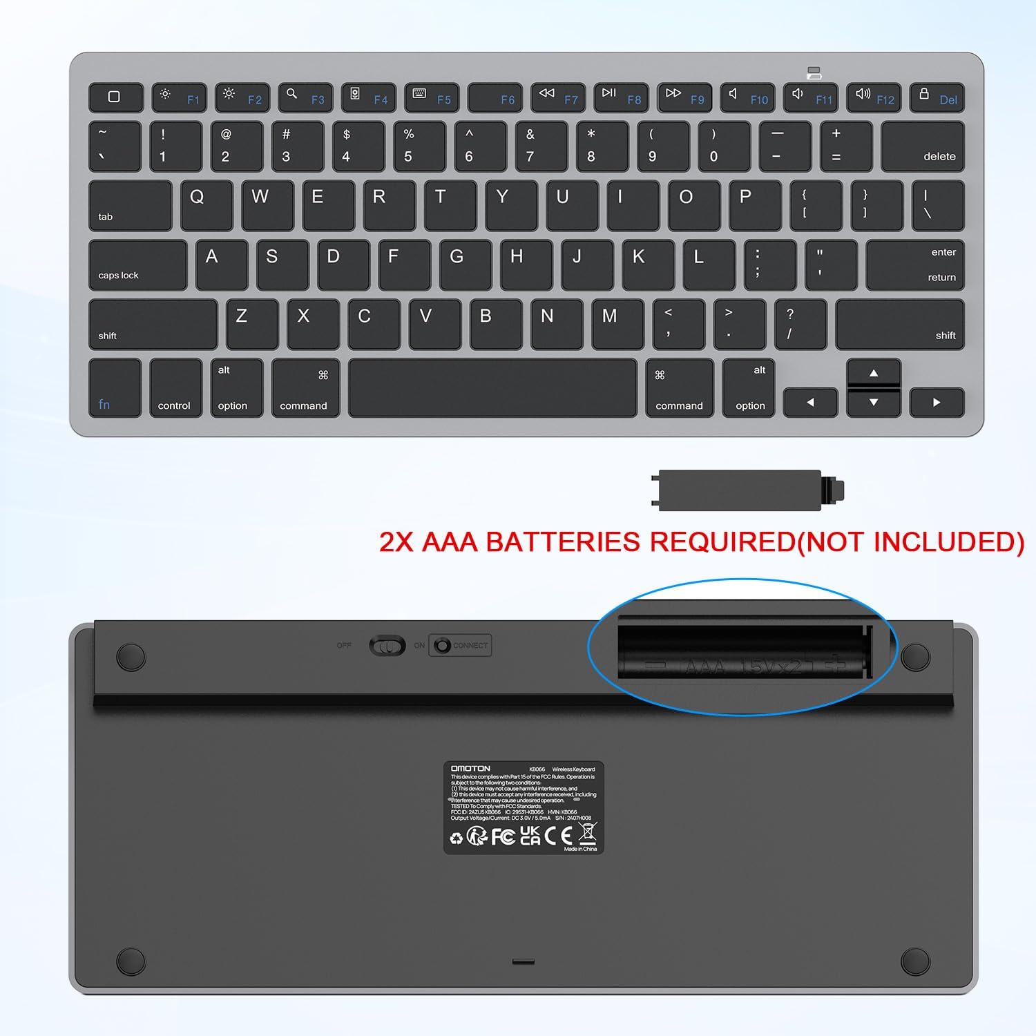OMOTON Bluetooth Keyboard Compatible with iPad A16 11th 10th Generation, iPad 10.2 (9th/8th/7th), iPad Pro 13/12.9/11 inch, iPad Air/Mini and More iOS Devices, Black Grey