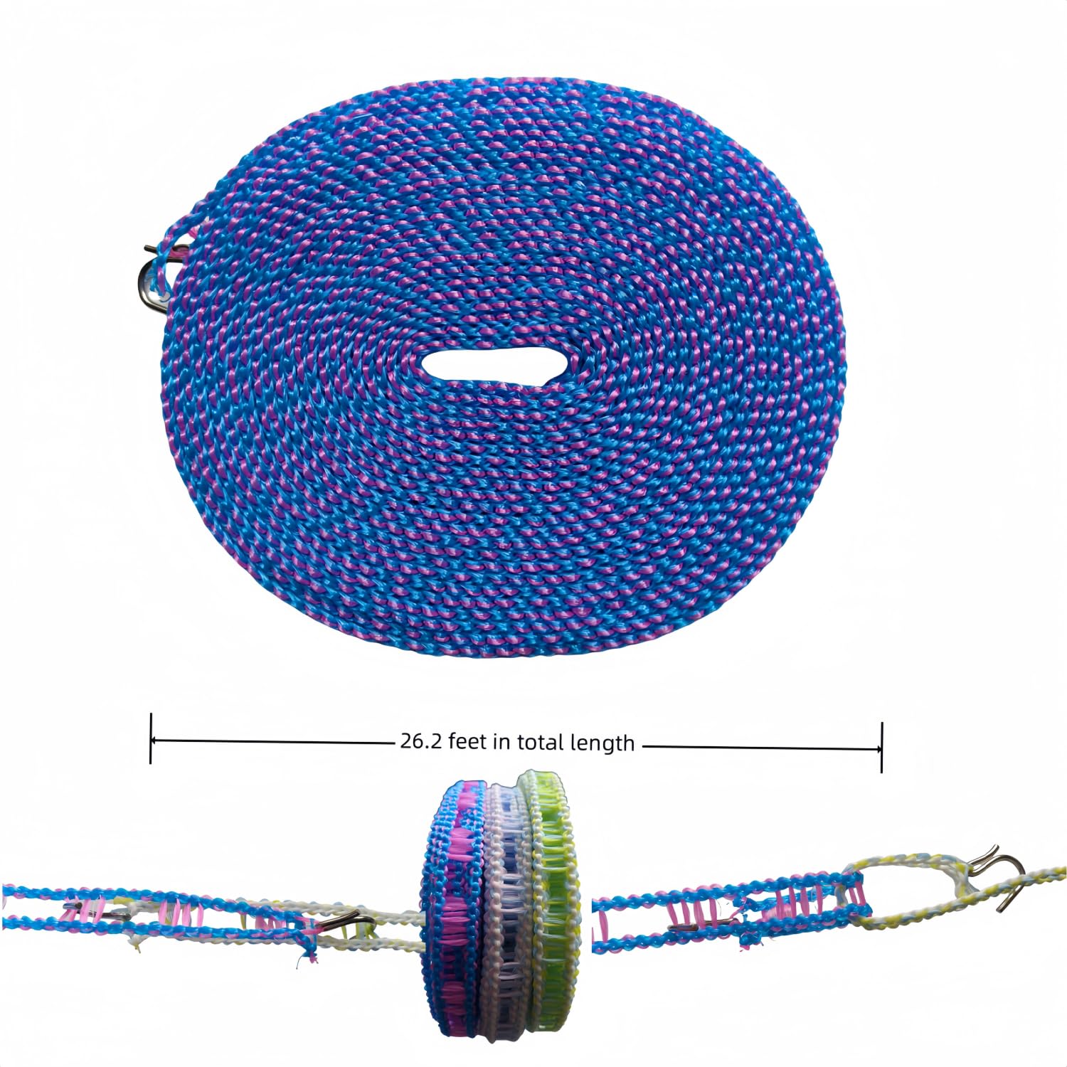 3-Pack Windproof Clothesline with Hooks Upgrade Retractable Clothesline, 26.2feet for Indoor Outdoor Camping Home Hotel,3 Color