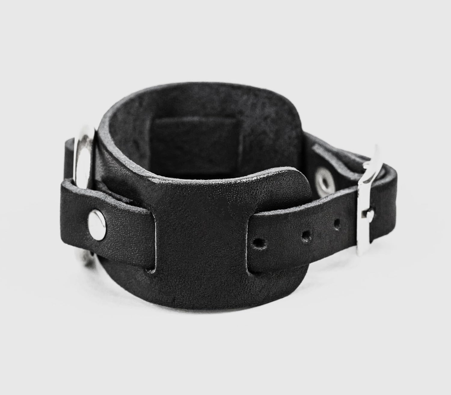 buckle Leather cuff bracelet wristband with o-ring for men or women, Handmade UA 6521