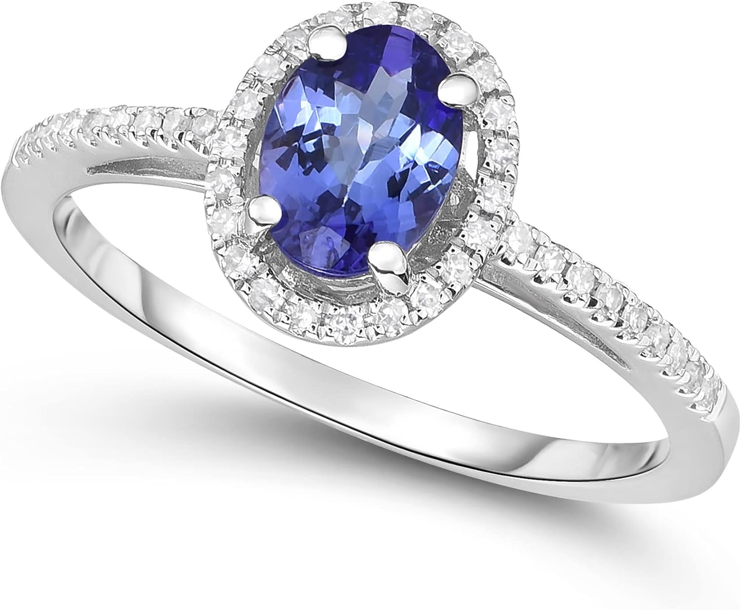 14K White Gold Genuine Tanzanite 1/2 Ct Oval, Diamond Halo Ring, Size 7