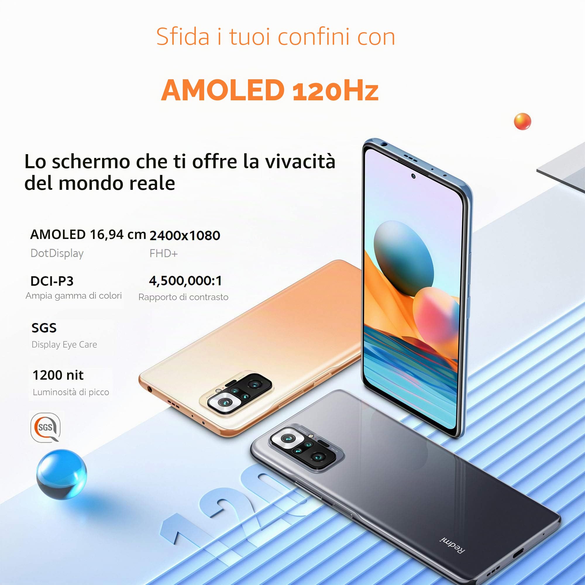 XIAOMI Redmi Note 10 Pro Smartphone RAM 6GB ROM 64GB 6.67" 120Hz AMOLED DotDisplay 108MP Wide-Angle Fotocamera 5020mAh (typ) Batteria NFC Dual SIM Card Oro [Versione Italiana]
