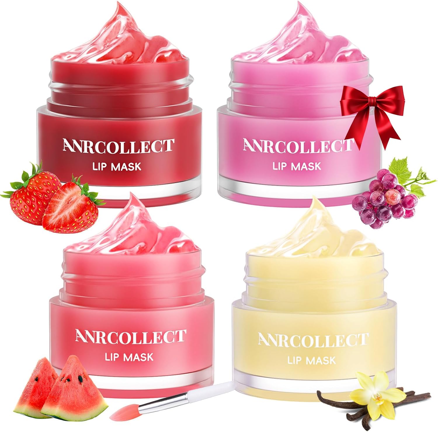 ANRCOLLECT Lip Mask Set with 4 Lips, Sleep Mask, Night Treatment and Intensive Hydration, Lip Care Set with Collagen and Shea Butter, Lip Mask Set for Dry, Chapped Cracked