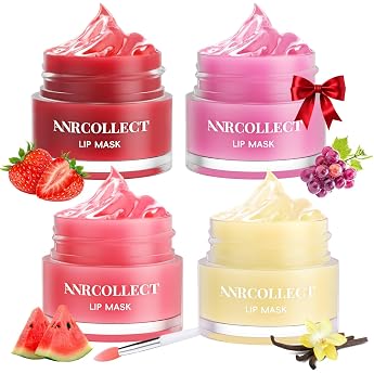 ANRCOLLECT Lip Sleeping Mask Set with 4 Lip Masks lip balm night treatmentmoisturizer for lips with collagen shea butter lip mask set for dry