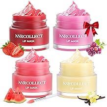 ANRCOLLECT 唇膜隔夜套装、4 件唇部护理水合作用护理去角质面膜套装、复苏和滋养礼品套装,全天使用胶原蛋白和乳木果油保湿,情人节礼物