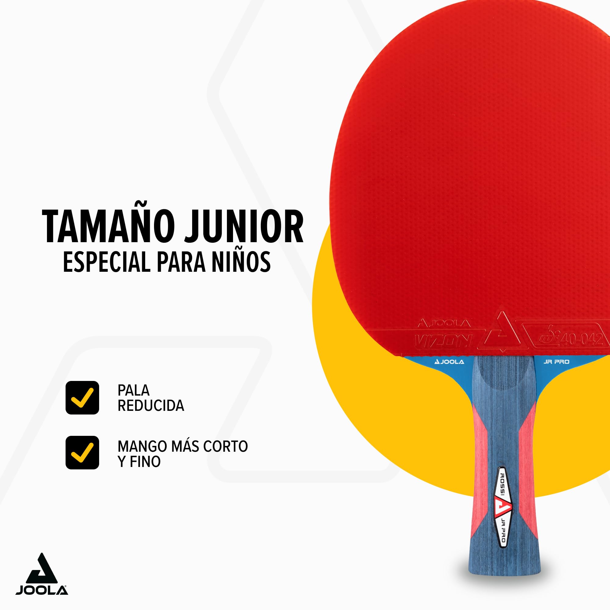 JOOLA Raqueta de Ping Pong Junior Pro ITTF aprobada para niños, Raqueta de Tenis de Mesa, 5 Estrellas, Mango Azul/Rojo, Grosor de Esponja de 1,8 mm
