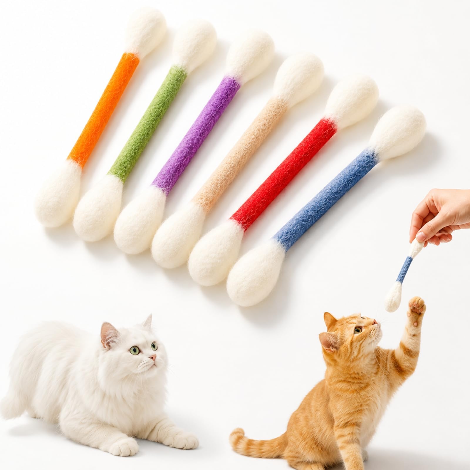 Tbczvx 6 Pcs Cat Toys, 15 CM Kitten Toys Cat Toy Catnip Toys for Cats, Large Cotton Swab Play Set for Indoor Cats, Interactive Chew Toy for Teething Kittens, Multi Cat Household Entertainment