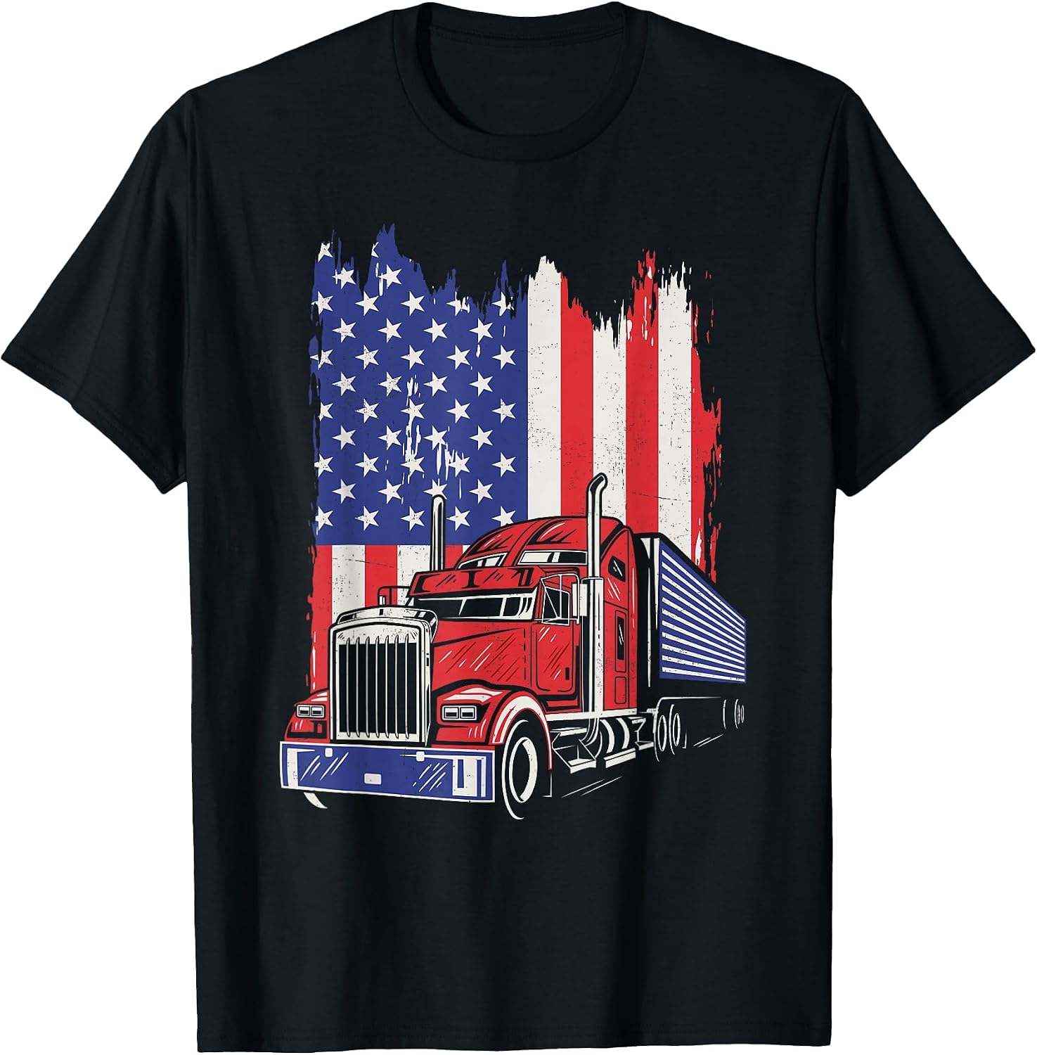 Trucker American Flag Truck Driver 18 Wheeler 4th of July T-Shirt