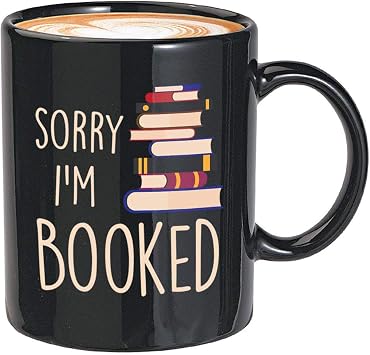 Bubble Hugs Bookish Coffee Mug 11oz Black - Sorry Im Booked - Introvert Bookworm Book Lover Librarian Love Reading