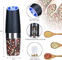 Vista 3 de Juego de molinillo eléctrico de sal y pimienta, sensor de gravedad, molinillo de pimienta automático, operación con una mano, funciona