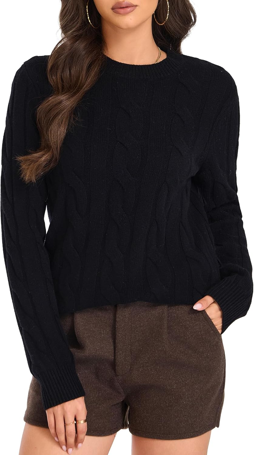 Cable Knit Sweater Women - 100% Merino Wool Cozy Long Sleeves Pullover for Ultimate Winter Comfort Trendy Chunky Tops