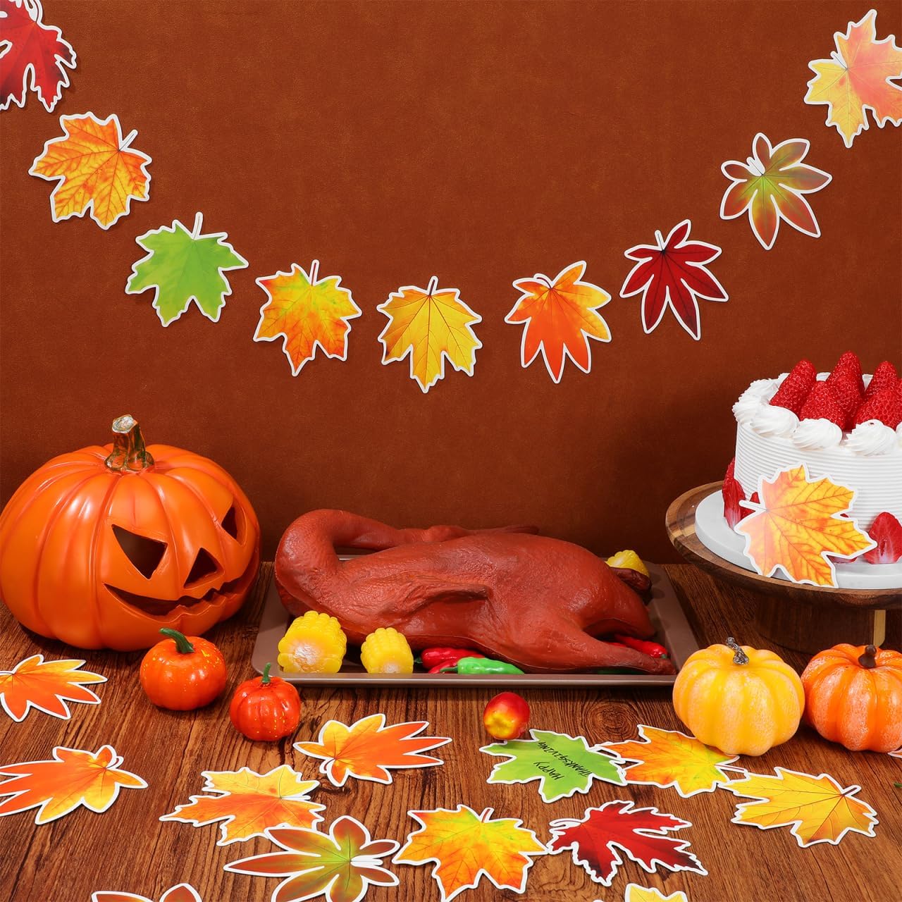 270Pcs Fall Leaf Cutout 4 Inch Artificial Maple Leaves with Adhesive Dots for Autumn Bulletin Board Decorations Thanksgiving Craft Party - Image 8