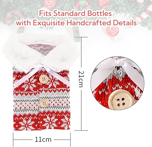 Miniatura 7 de OHLOMJES Juego de fundas para botellas de vino de Navidad, 2 bolsas de regalo de vino festivas, elegante vestido de botella de vino y decoración de