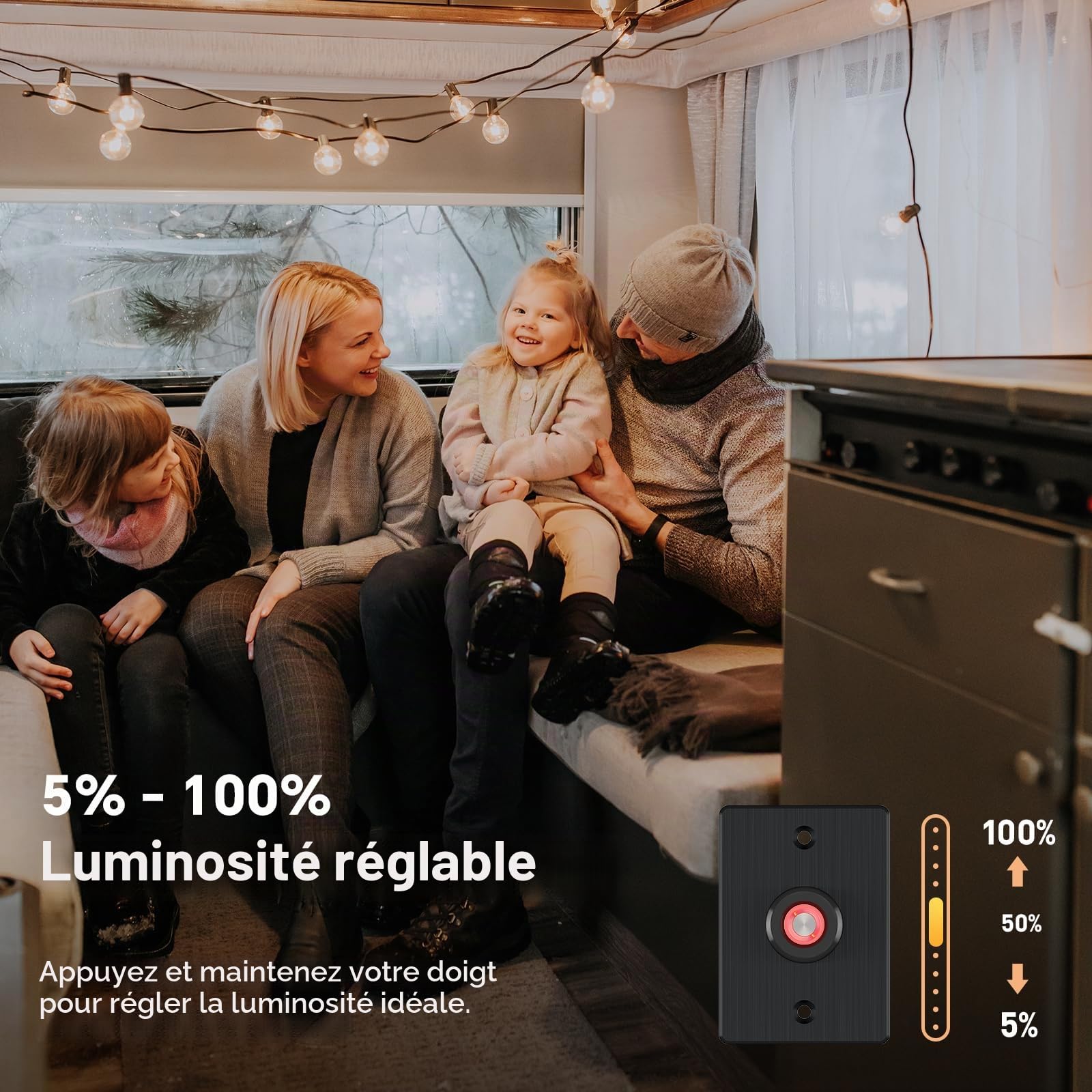 acegoo Interrupteur de gradateur 12V Camping-car bouton-poussoir dimmer avec lumière annulaire rouge pour bateau camion voitures éclairage et bande lumineuse LED, DC12-24V 6A aluminium (Noir)