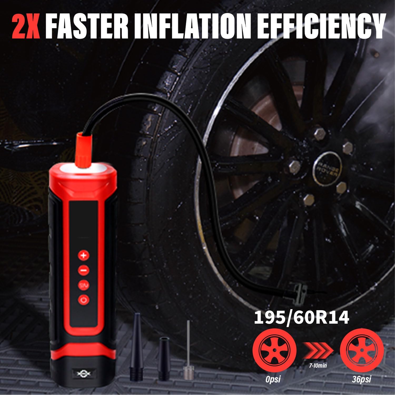 Cordless Tire Inflator Portable Air Compressor Fast Smart Air Pump 5V DC 130PSI 7500mAh Battery with Pressure Gauge/LED Lgiht/LCD Display for Car, Motorcycle, Bike, Motor, Ball