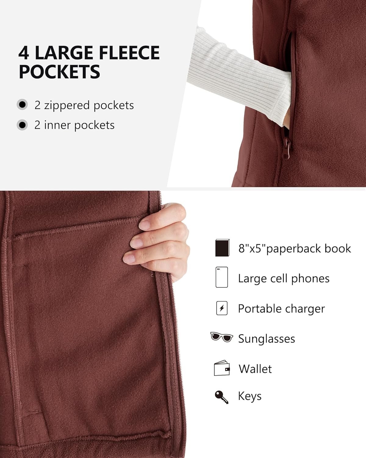 Outdoor Ventures Women's Polar Fleece Zip Vest Outerwear with Pockets,Warm Sleeveless Coat Vest for Fall & Winter - Image 4