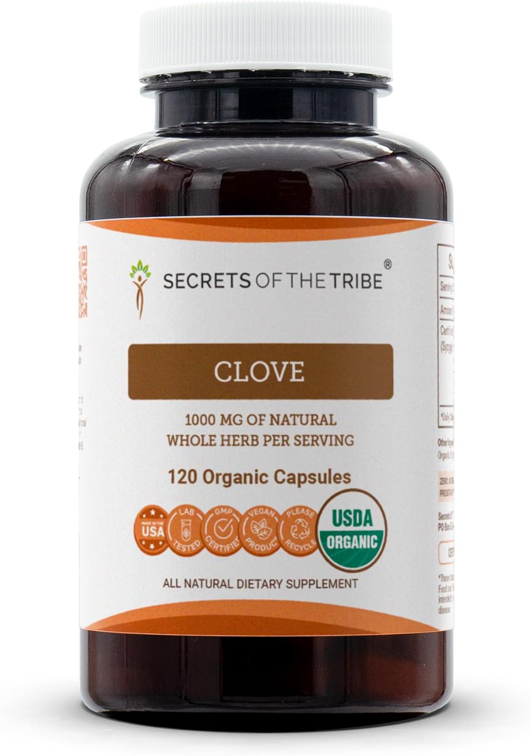 Secrets of the Tribe Clove USDA Organic Capsules | Certified Organic Vegetarian Capsules, Herbal Dietary Supplement | Syzygium aromaticum Dried Flower Buds (120 Count)