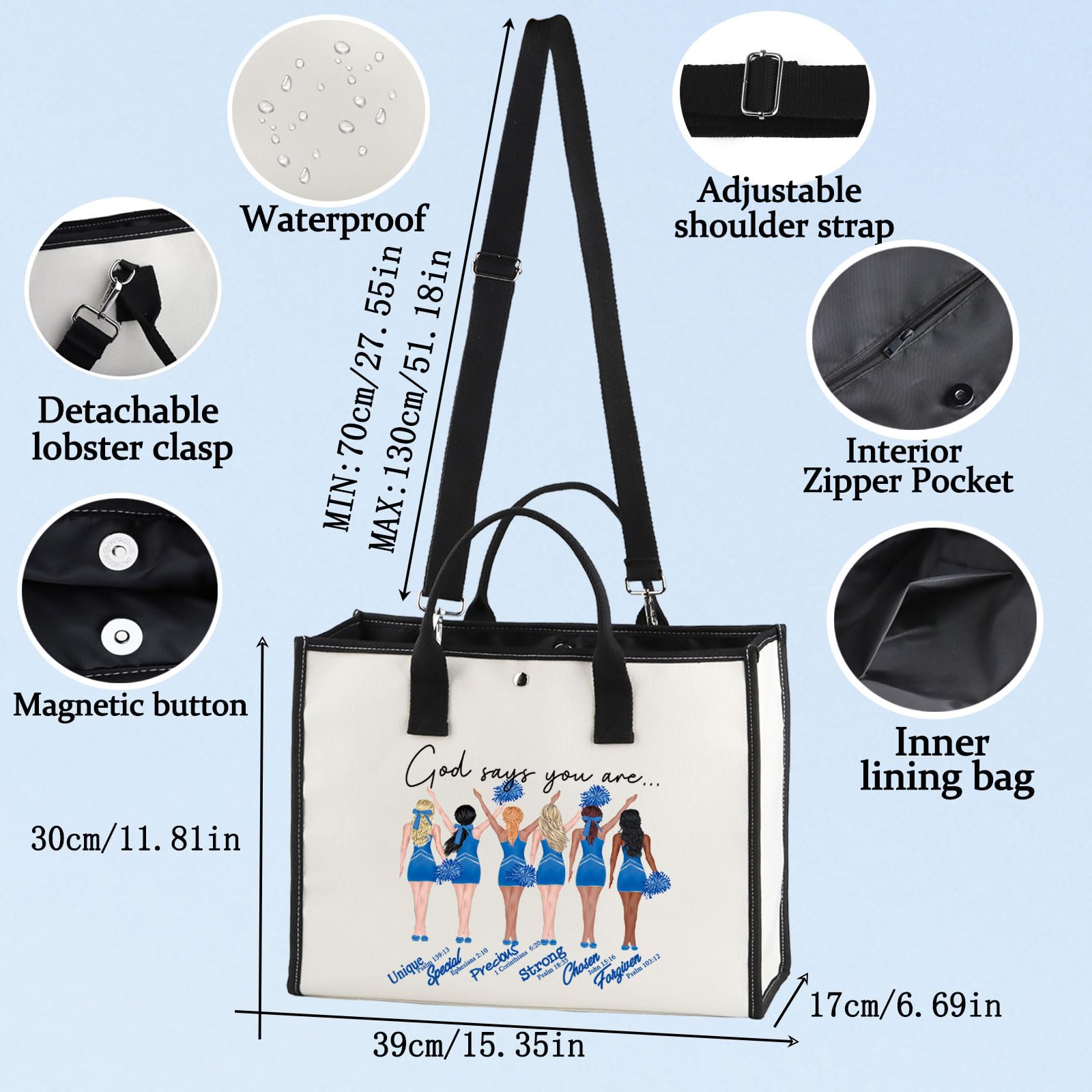 LEVLO Cheerleader Makeup Bag Cheerleading Gift God Says You Are Unique Special Lovely Chosen Forgiven Cheer Team Zipper Pouch Bag Cheer Coach Gift - Image 2