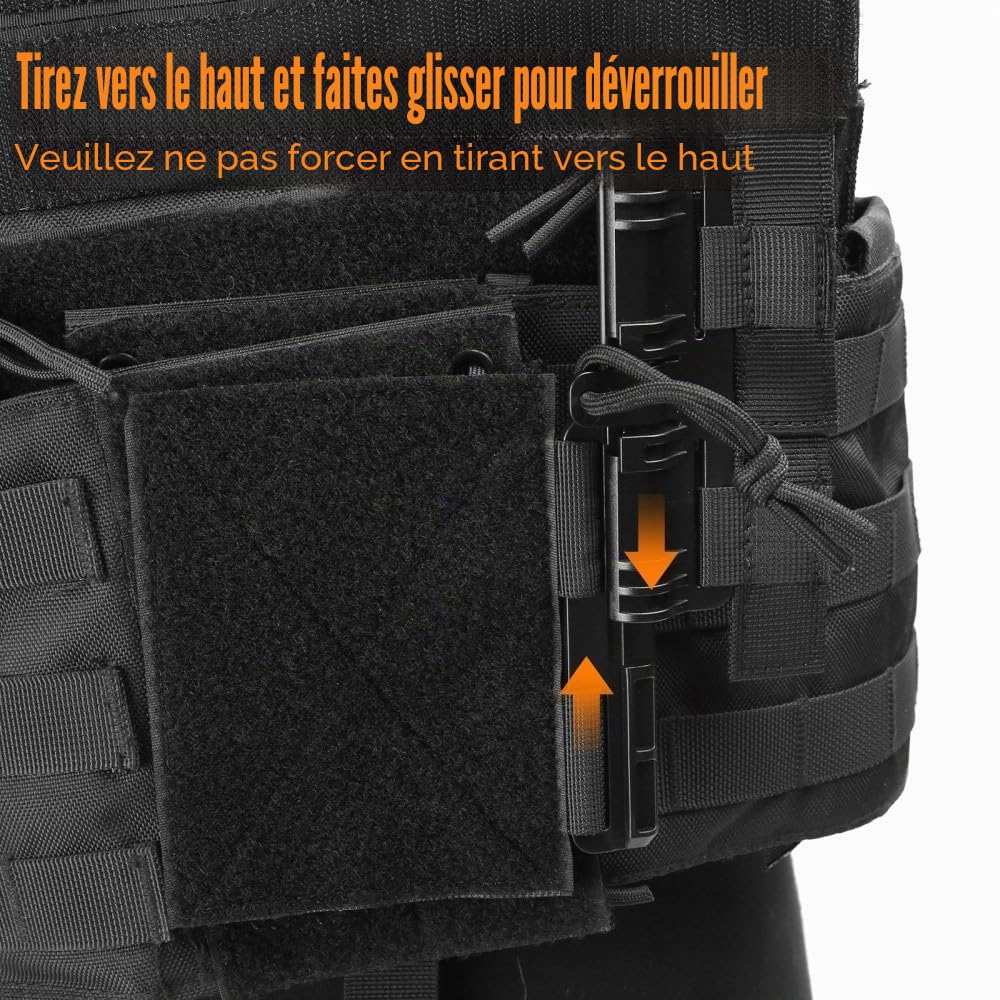 MiOYOOW Boucle Tactique Molle à Retrait Rapide, 1000D Ensemble de Gilet à dégagement Rapide Molle avec Attache à Boucle à Crochet pour Porte-Plaque Chasse en Plein air, défini pour jpc ncpc