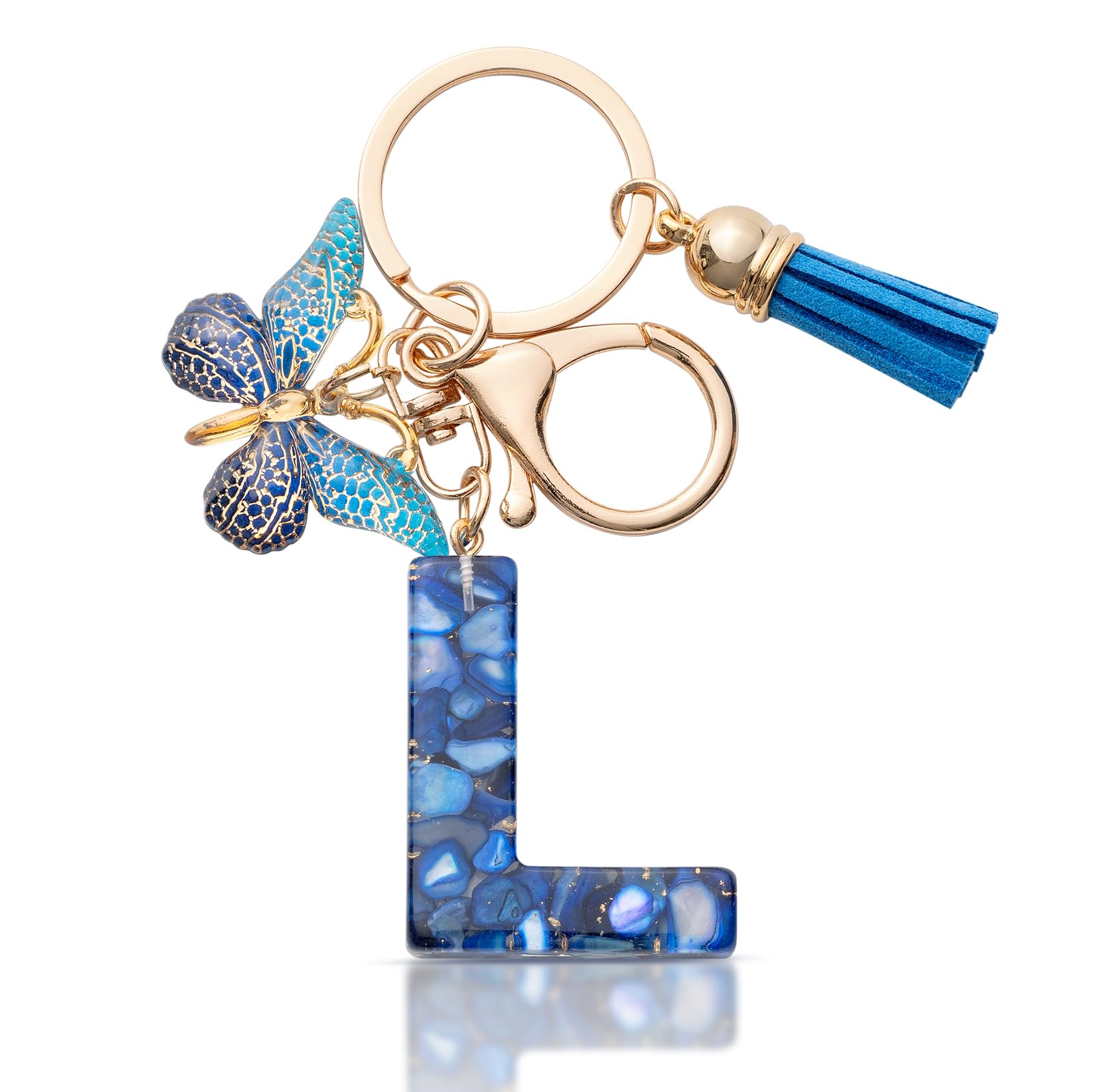 MORSUNBELA Schlüsselanhänger Buchstabe Mädchen Geschenke Schlüsselanhänger mit Buchstaben Anfangsbuchstabe Schmetterling Keychain Letter für Frauen Damen