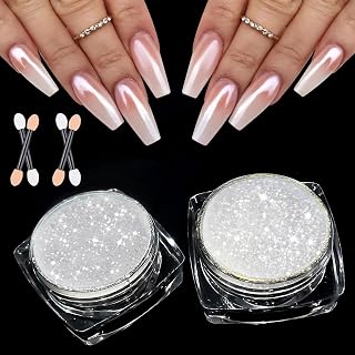 BISHENGYF Chrome Nail Powder - 【Super Mirror Effect】White Pearl Chrome Nail Powder Aurora Shimmer Clear Powder Mermaid Glitter Nail Powder for DIY
