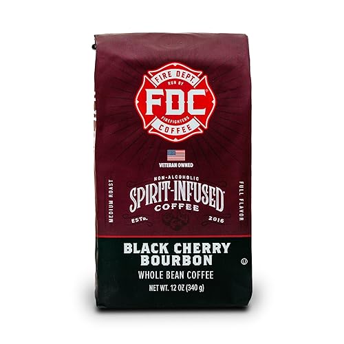Café con infusión de bourbon de cereza negra café en grano entero bolsa de 12 onzas hecho por café del departamento de bomberos