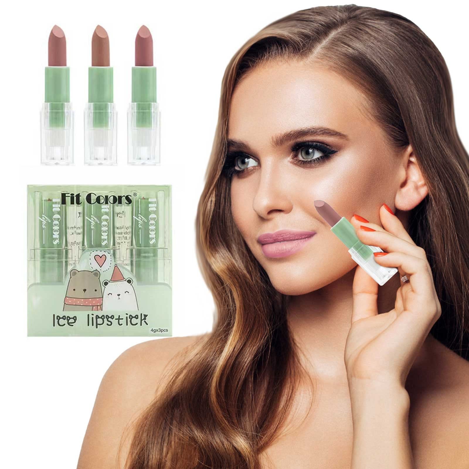 3 Pack Lipstick Set Cute Ice Cube Lipstick Not Easy To Stick Cup Matte Lipstick Set Gift Box Lipstick Girl Makeup Lot (C, One Size)