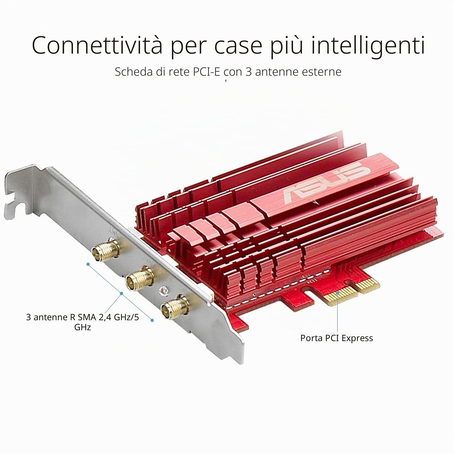 ASUS PCE-AC68 Scheda di rete PCI-Ex Wireless AC1900 DUAL Band 1300/600 Mbps 2.4Ghz /5Ghz dualband / 3 antenne esterne