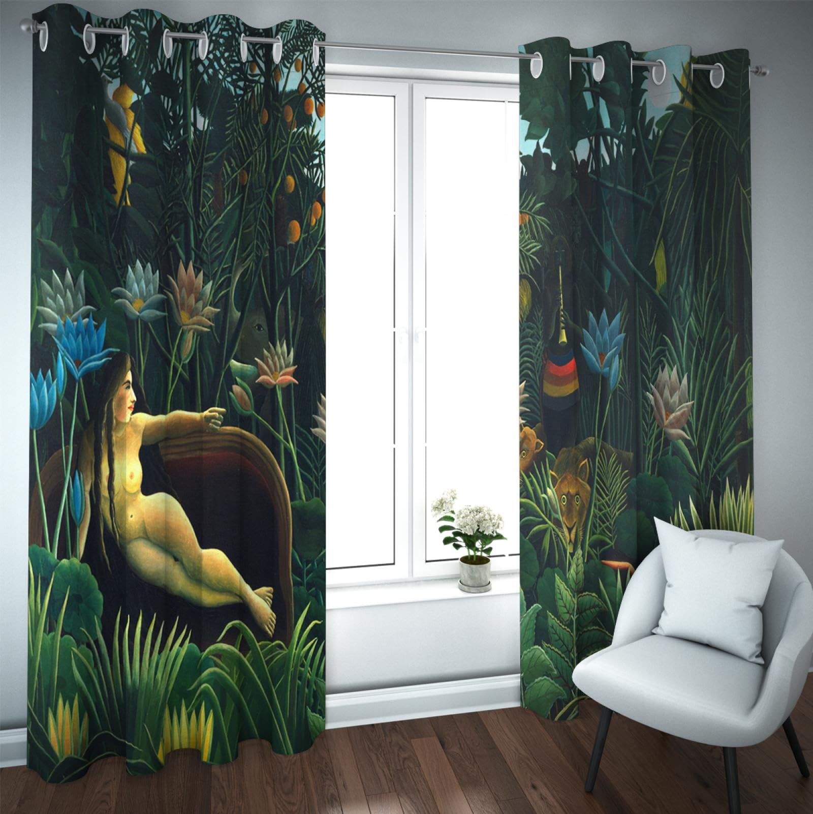 Rideau Henri Rousseau jungle tropicale en tissu occultant haut de gamme